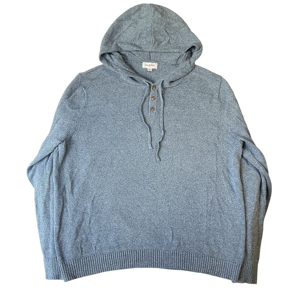 Goodfellow & Co Men Hoodie Size XL Blue Long Sleeve 100% Cotton Button Drawstrin